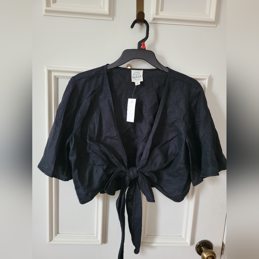 NWT 100% Linen Loft Beach Swim Cover Up Top Size Large Black